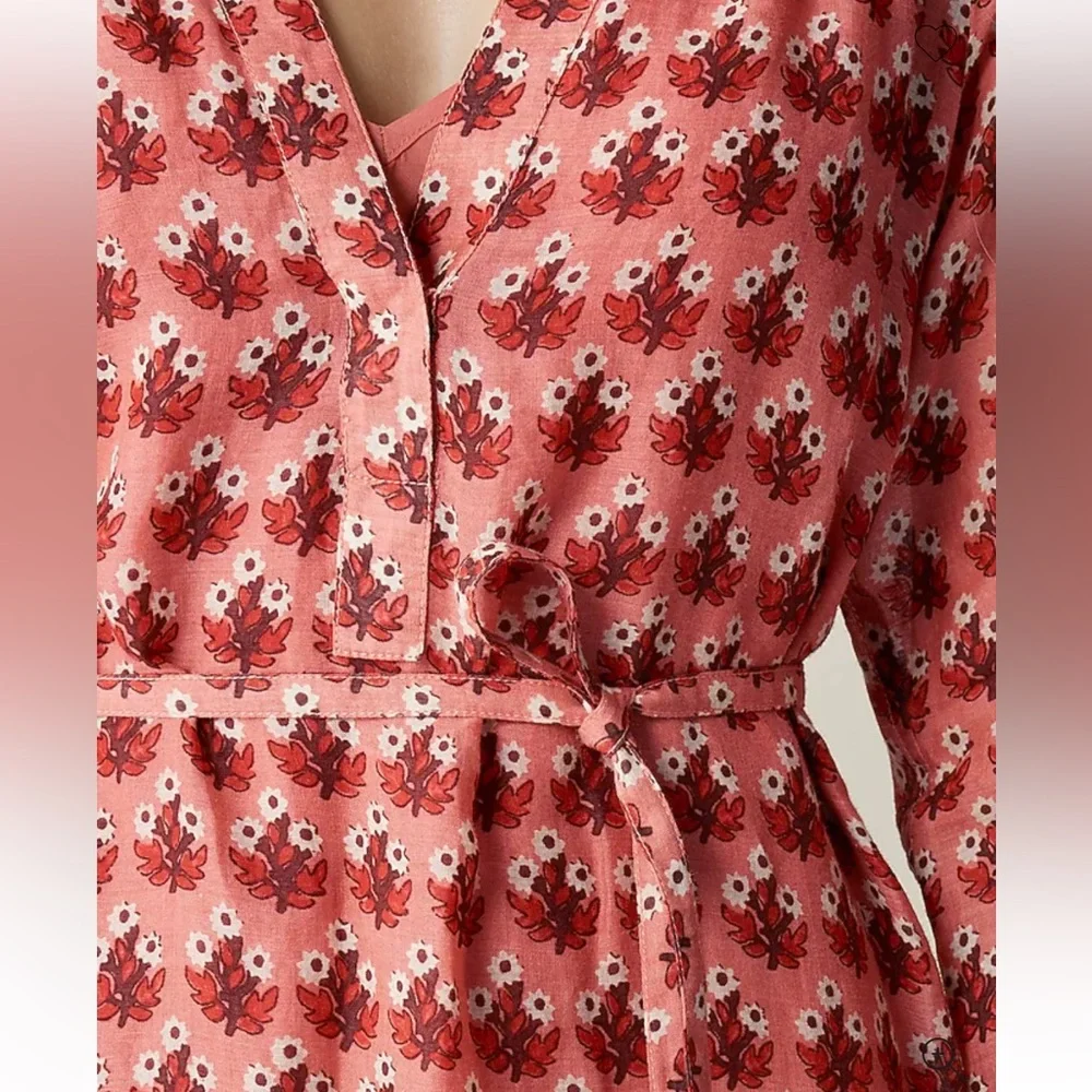Women's Pink Patterned Long-Sleeve Wrap Dress